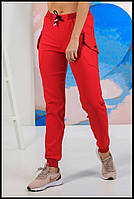 Штани жіночі джогери з накладними кишенями Червоні штани джогери на гумці зі шнурком VS 1233