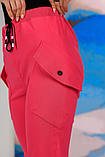 Штани жіночі джогери з накладними кишенями Червоні штани джогери на гумці зі шнурком VS 1233, фото 9
