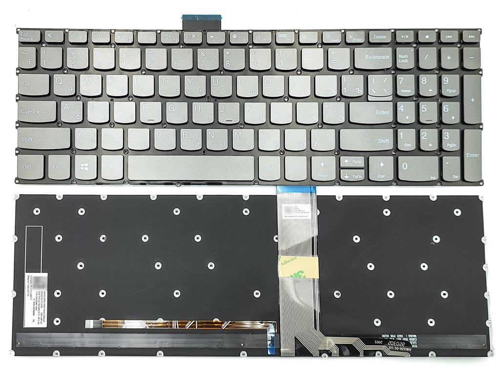 Клавіатура для Lenovo IdeaPad 5-15ALC05, 5-15ARE05, 5-15IIL05, 5-15ITL05 (RU Gray з підсвічуванням). Оригінал.