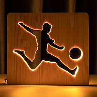 Светильник ночник ArtEco Light из дерева LED "Футболист с мячом" с пультом и регулировкой света, цвет теплый