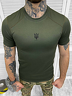 Военная футболка с Тризубом Олива , Летняя тактическая футболка с Гербом S-XXXXL