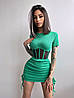 Яскрава жіноча міні сукня з корсетом із сітки та регульованою спідницею трикотаж рубчик Smb8205, фото 9