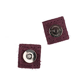 Магнітна кнопка на шкіряній підложці (квадрат), колір Бордовий