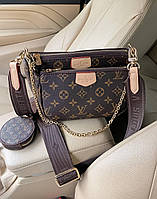 Женская сумка клатч "3 в одной" LV Multi Pochette Brown (коричневая) G4066 модная стильная вместительная