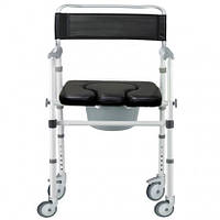 Складаний стілець-туалет з м'яким сидінням на колесах OSD-2110QAB для інвалідів та людей похилого віку