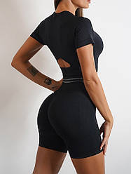 Комплект: шорти з ефектом пуш-ап та кроп-топом M, Чорний Push UP