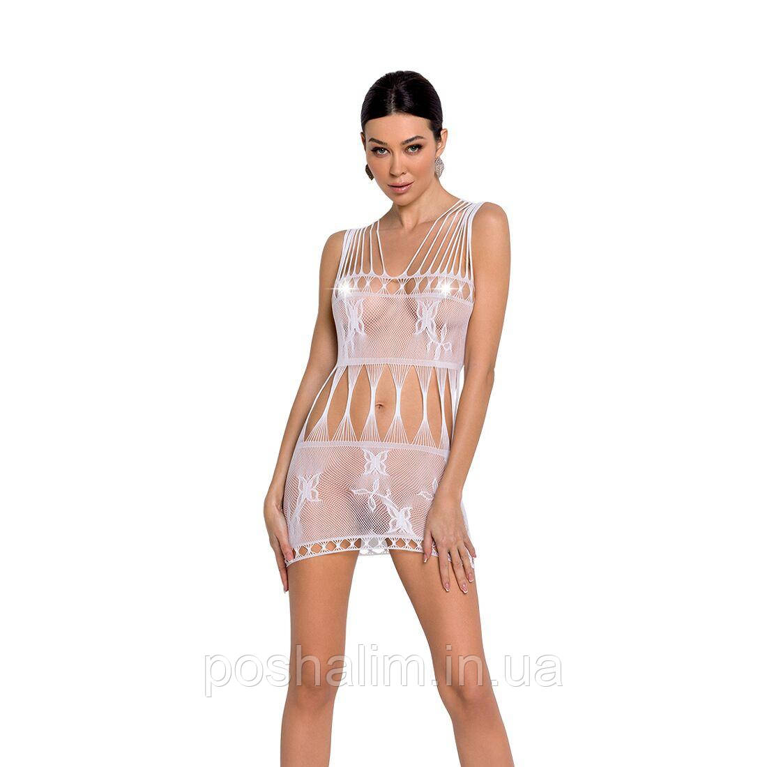 Бодистокінг мініплаття з метеликами Passion BS090 One Size white, фото 1