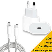 Комплект быстрой зарядки для iPhone зарядка USB C 20W и кабель USB C - Lightning 1 метр