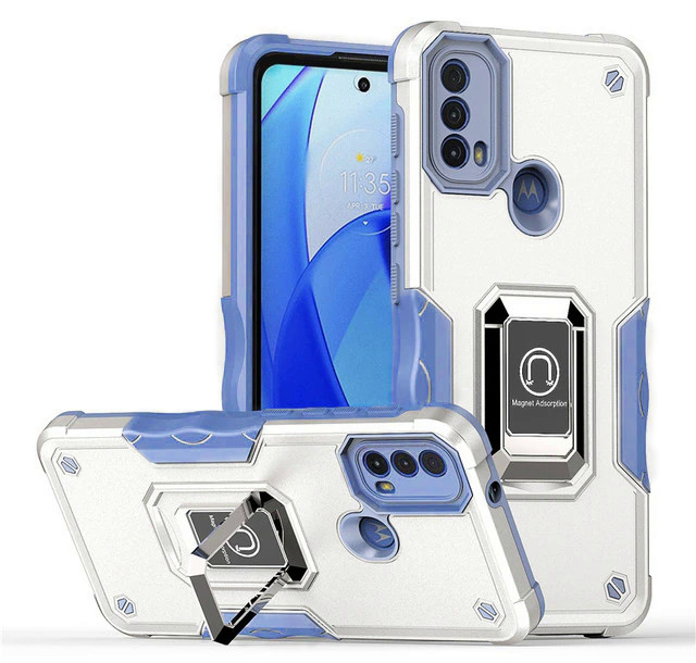 Протиударний чохол для Motorola E20/E40 білий із кільцем підставкою