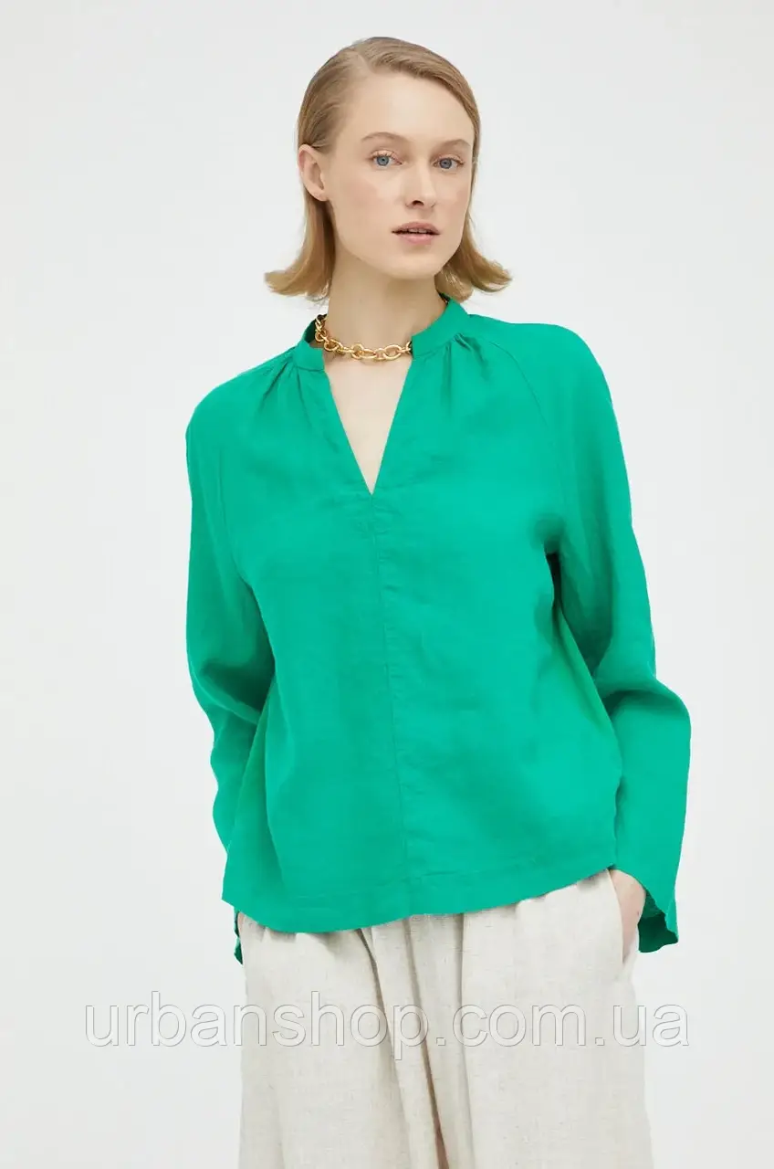 Льняна блузка Marc O'Polo колір зелений однотонна, 34, 36, 38, 40, фото 1