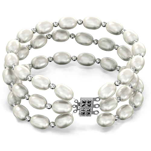 Потрійний браслет з білого перлів 18 см, фото 1