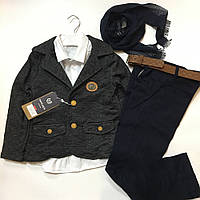 Дитячий комплект для хлопчика (штани + сорочка + піджак) 7316, Domakin 116 р. Темно-сірий