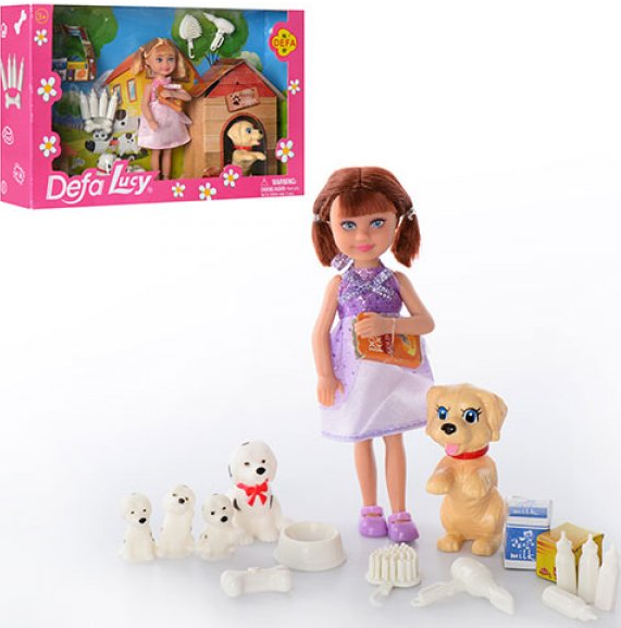 Лялька DEFA 8281, собачки, цуценяти, тарілка, пляшечки, кісточка, (2 різновиди)