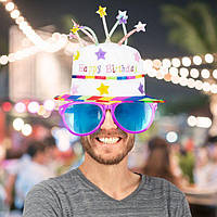 Праздничная шляпа "Торт с днем рождения" с декоративными свечами, разноцветная, 32х29 см