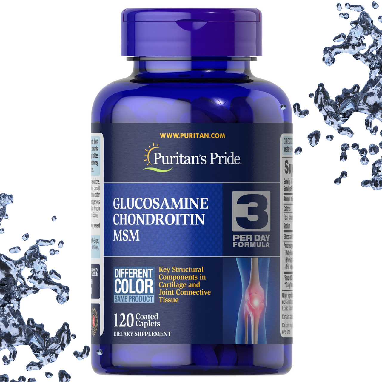 Хондропротектор Puritan's Pride Glucosamine Chondroitin MSM 3-Per day Formula 120 таблеток (каплетс)