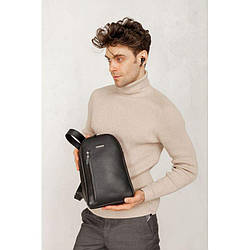 Шкіряний чоловічий рюкзак (сумка-слінг) на одне плече Chest Bag чорний