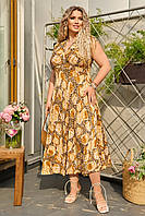 Платье женское леопардовое с розами бежевого цвета 157002T Бесплатная доставка