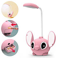 Настольная лампа ночник с точилкой Стич EL-YW2263, от аккумулятора, Розовый / Детский LED светильник гибкий