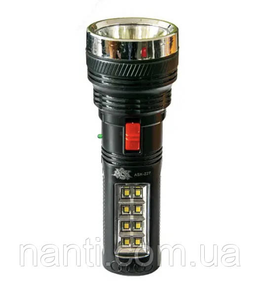 Ліхтар акумуляторний YJ-227 1W 8SMD ЗУ-220V чорний акумуляторний компактний, що перезаряджається