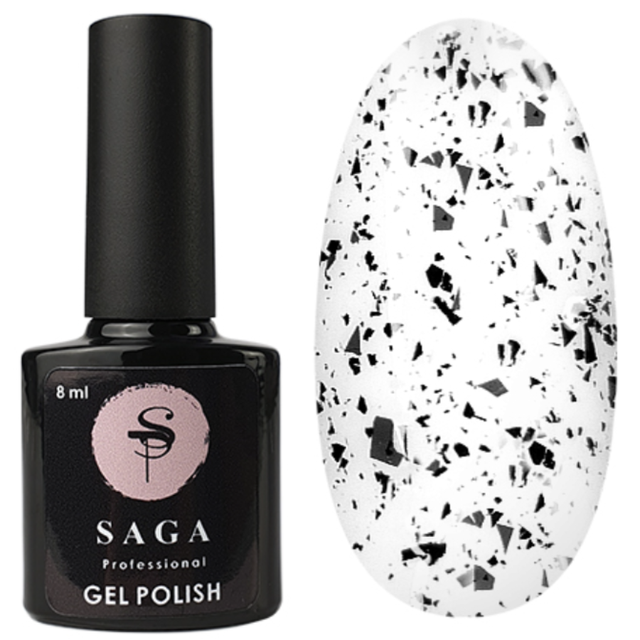 Топ для нігтів з чорними пластівцями Saga Professional 05 без липкого шару, фото 1
