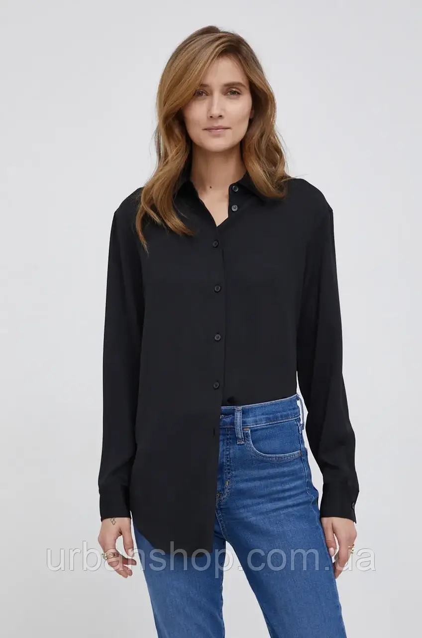 Сорочка Calvin Klein жіноча колір чорний relaxed класичний комір, 34, 36, 38, 40