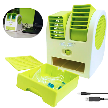 Міні кондиціонер з функцією зволоження, USB та батарейок, Зелений / Портативний вентилятор / Зволожувач повітря