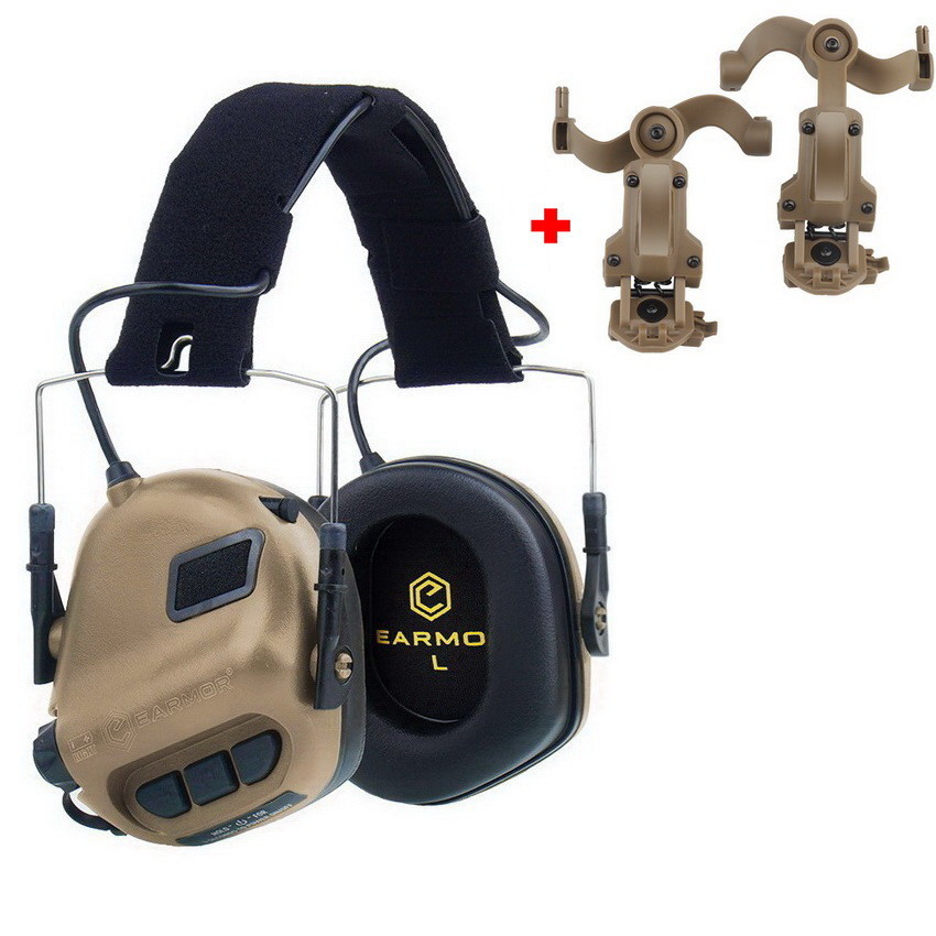 Навушники Активні для стрільби Earmor M31 Coyote Brown + Кріплення Premium на каску шолом універсальне