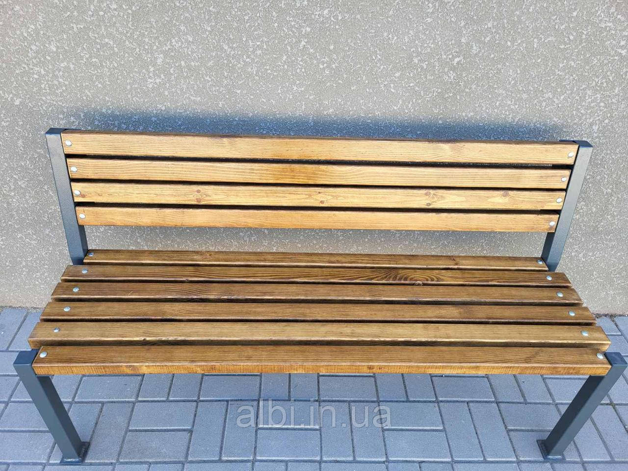 Лава "Лофт соло", кована лава, лавка металева, дерев'яна лавочка 1,48 м, паркова лавка, фото 1