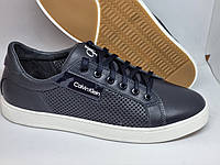 100% натуральная кожа!!! Кожаные мужские летние кеды синего цвета на белой подошве!!!