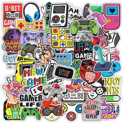 Набір вінілових наклейок стикерів Геймерський Стікербомбінг на авто ноутбук стіну 50 шт., фото 1