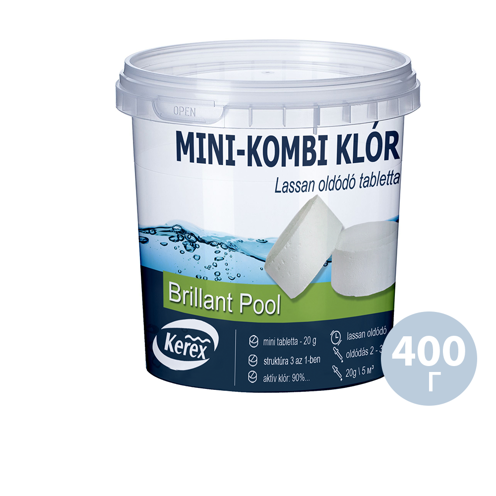 Таблетки для басейну MINI «Комбі хлор 3 в 1» Kerex 80008, 400 г (Угорщина)