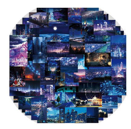 Набір вінілових наклейок стикерів Нічні Пейзажі Стикербомбінг на авто ноутбук стіну 60 шт., фото 1