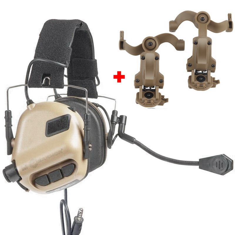 Навушники Активні з гарнітурою Earmor M32 Coyote TAN + Premium кріплення на каску, фото 1