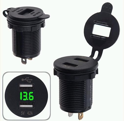 Автомобільний зарядний пристрій врізний 2 USB + вольтметр 12 В 24 В