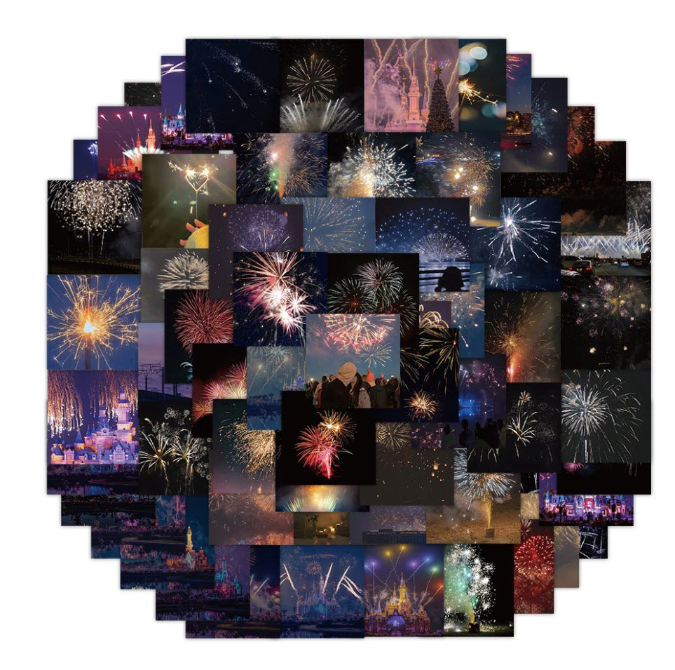 Набір вінілових наклейок стикерів Салюти Феєрверки Стикербомбінг на авто ноутбук стіну 60 шт.