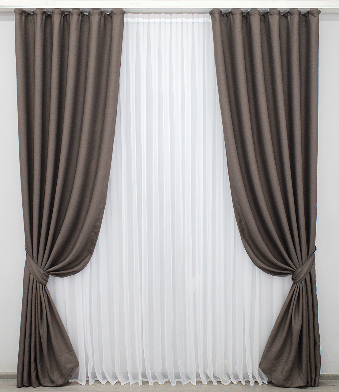 Шторная ткань, лен-блэкаут с фактурой "Лен мешковина". Высота 2,7м. Цвет серо-коричневый. Код 1160ш - фото 2 - id-p1837182138