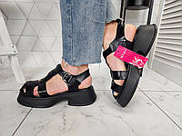 Босоножки сандалии женские экокожаные на платформе черные
