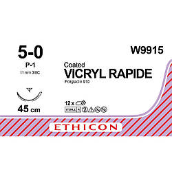 Вікрил рапід (VICRYL rapide) 5-0 зворотньо--ріжуча Прайм (Prime) 11мм, 3/8 кола, незабарвлений 45см, 1шт.