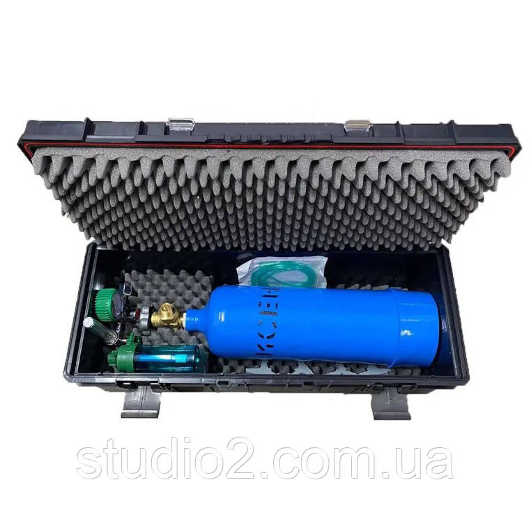 Кисневий мед балон 5 л в кейсі + редуктор медичний зі зволожувачем та ротаметром, фото 1