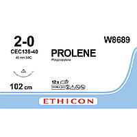 Пролен (Prolene) 2-0 ріжуча (екстра) голка 40 мм, 3/8 кола, довжина 100см, синій, 1шт.