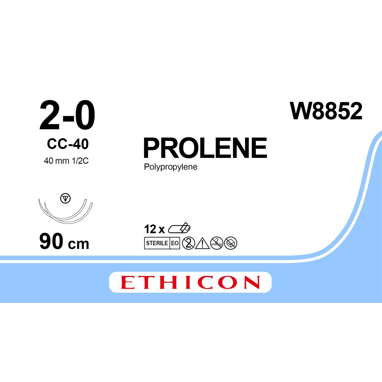 Пролен (Prolene) 2-0 колюча 2х40mm, СС, 1/2кола, блакитний 90см, 1шт.