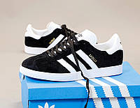 Мужские кроссовки низкие черно-белые Adidas Gazelle black. Замшевые кеды весна лето мужские Адидас Газель