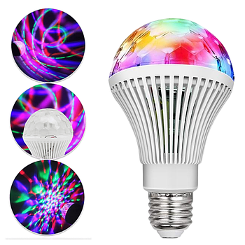 Диско лампа в патрон E27, RD-5012 + перехідник / Світлодіодний дискошар у патрон / Лампа різнокольорова