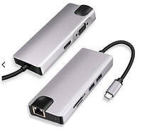 Перехідник відео USB Type-C-HDMI M/F Lucom (62.09.8374) +VGA +PD87W 2xUSB3.0 +RJ45 +Card