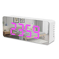 Зеркальные LED часы EL-615-1, Розовый дисплей / Цифровые электронные часы с подсветкой