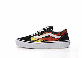 Vans Old Skool Fire Flame кеди (Ванс Олд Скул чорно-білі з вогнями)