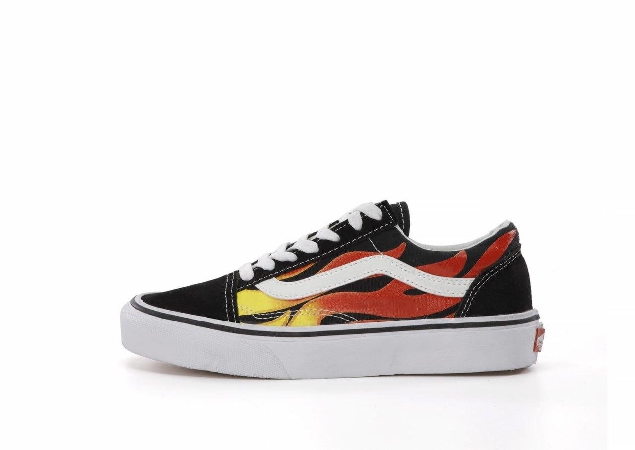 Vans Old Skool Fire Flame Pack Black White кеди з вогнем 39
