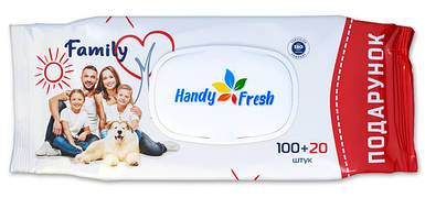 Вологі серветки Handy fresh Сімейна клапан 100+20шт (0168)