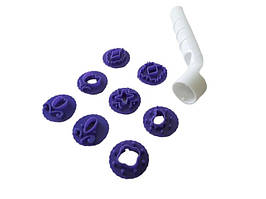 Штампи для мастики та марципану кондитерські фігурні пластикові набір 8 штук з тримачем