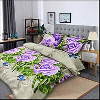 Комплект постельное белье 200х220 см евро Бязь Сиреневые розы на бежевом